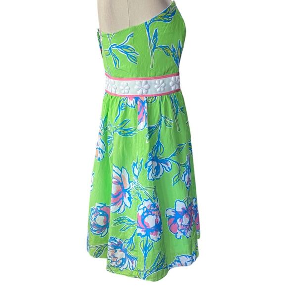 Lilly Pulitzer Green & blue floral silk blend LANGLEY Strapless dress Sundress 6 - Picture 5 of 14
